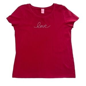 Red “Love” Crystal Short Sleeved T‎ Shirt Size XL